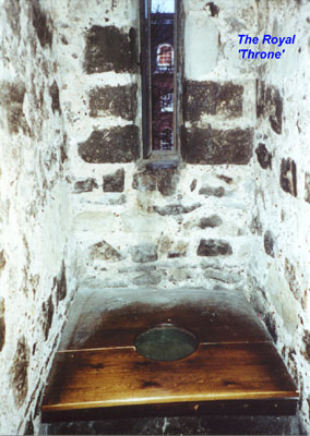 It drains down the outside wall...